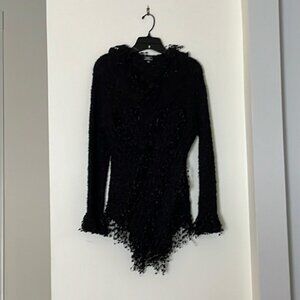 🖤✨ Vintage Lisa International Black Textured Knit Sweater with Ruffled Collar